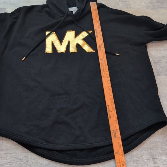 Michael Kors Black and Gold Sequin MK Logo Hooded Sweatshirt Size L - Picture 4 of 7